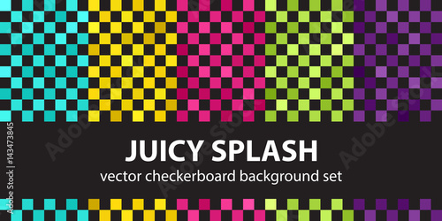 Checkerboard pattern set "Juicy Splash". Vector seamless backgrounds