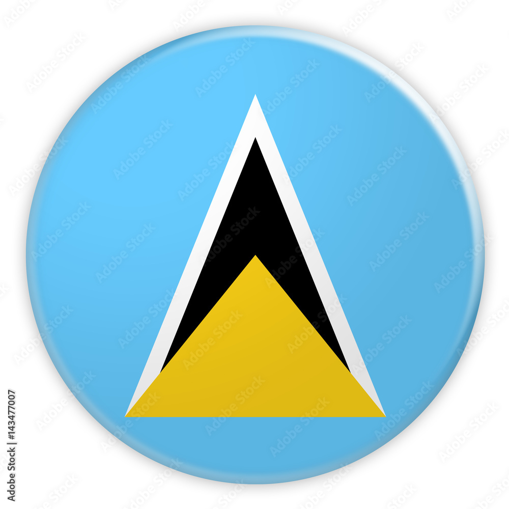 Saint Lucia Flag Button, News Concept Badge, 3d illustration on white background Saint Lucia Flag Button, News Concept Badge, 3d illustration on white background
