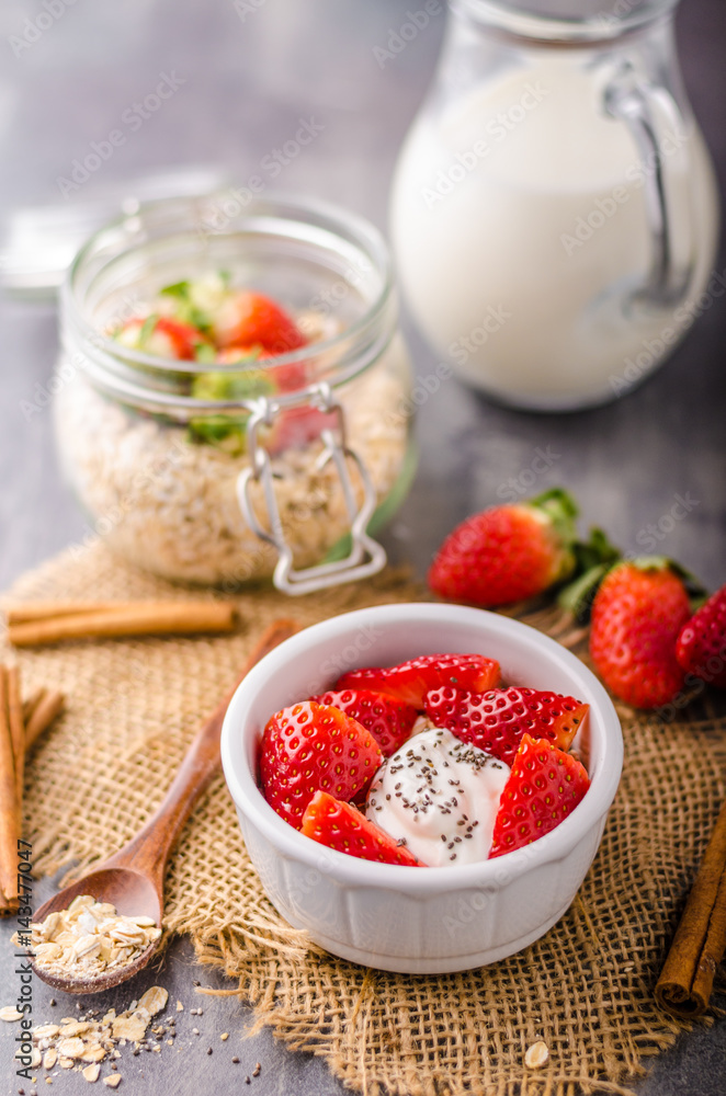 Fresh granola with organic yogurt Fresh granola with organic yogurt