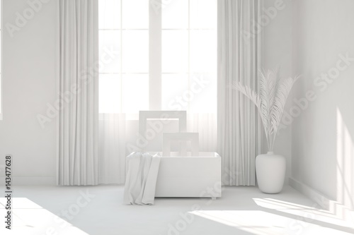 White room with shelf. Scandinavian interior design. 3D illustration