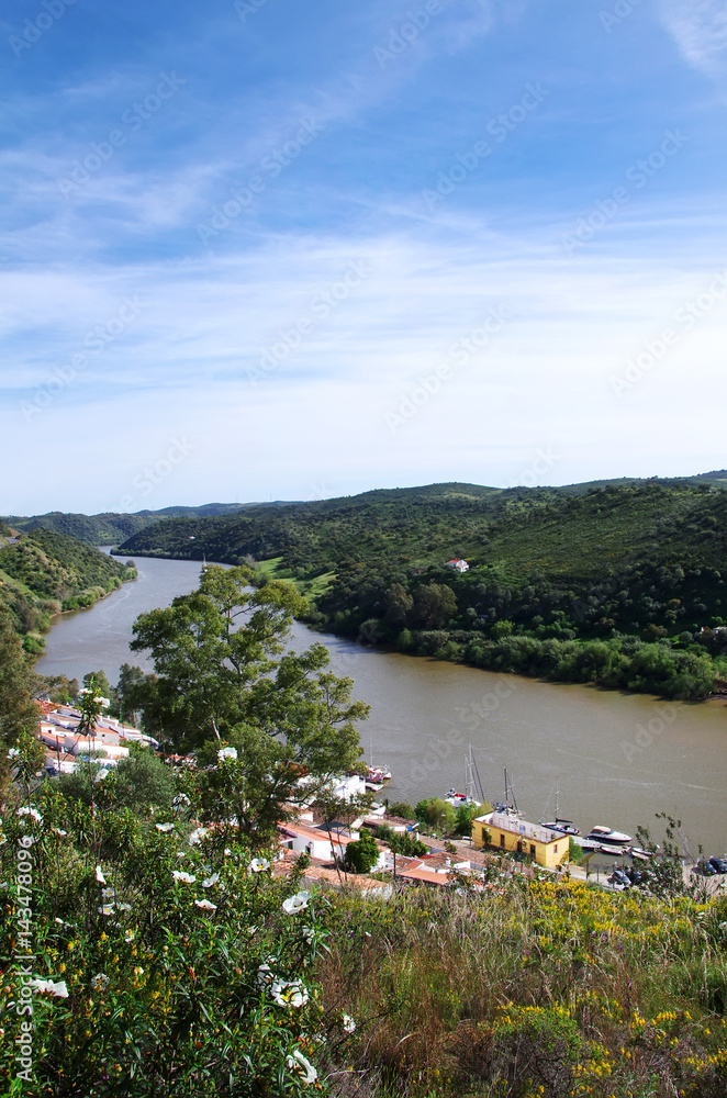 Landscape of Pomarao village and Guadiana river
