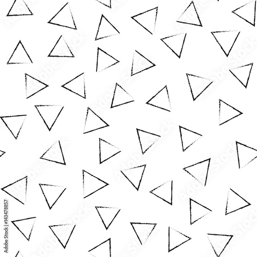 Black and white grunge abstract seamless pattern with triangles. Grunge triangles background