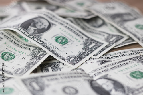 Pile of American One Dollar Bills Closeup 