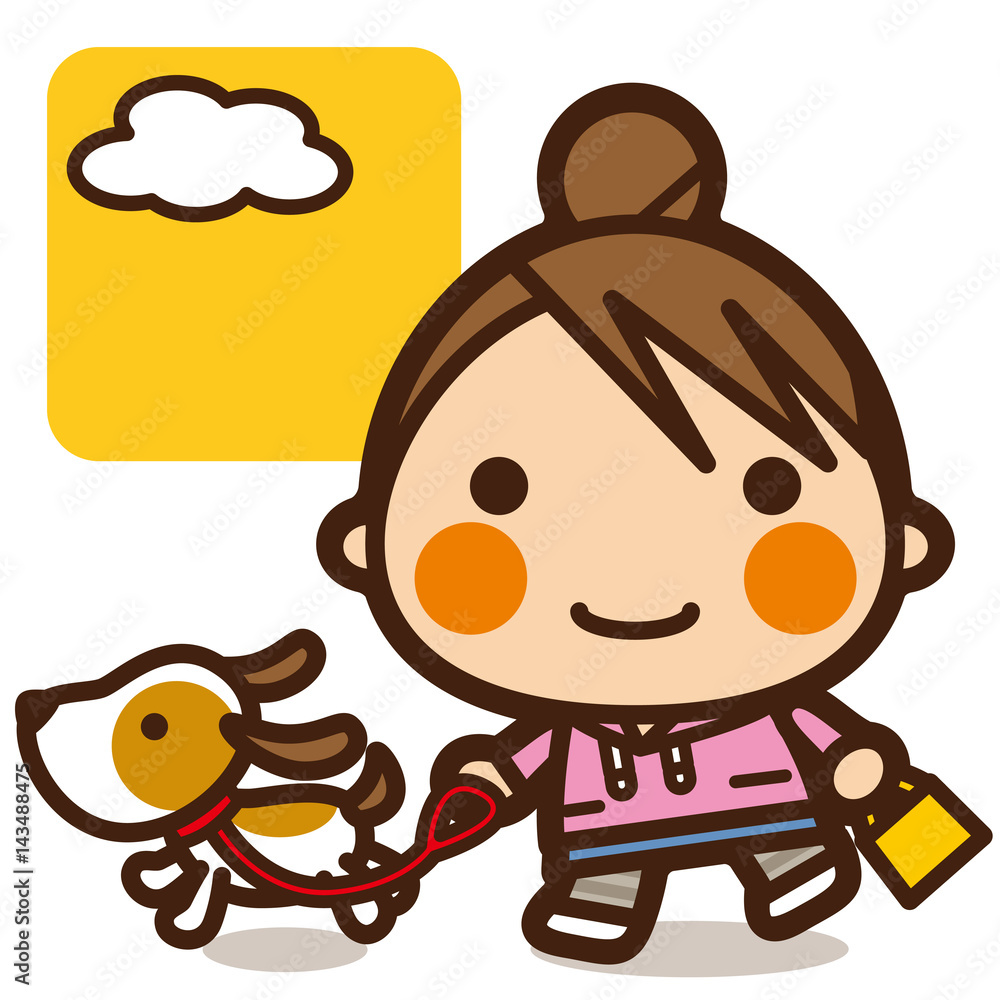 Obraz premium がっこうKids 犬の散歩女子