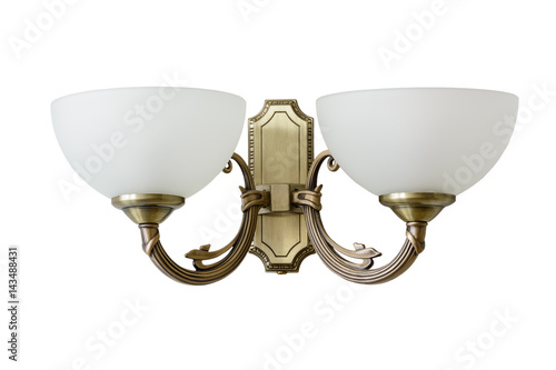 Vintage sconce with white glass shades. Isolated, white background. photo