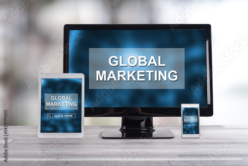 Global marketing concept on different devices