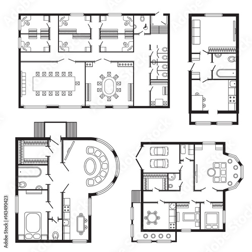 Modern office architectural plan interior furniture and construction design drawing project