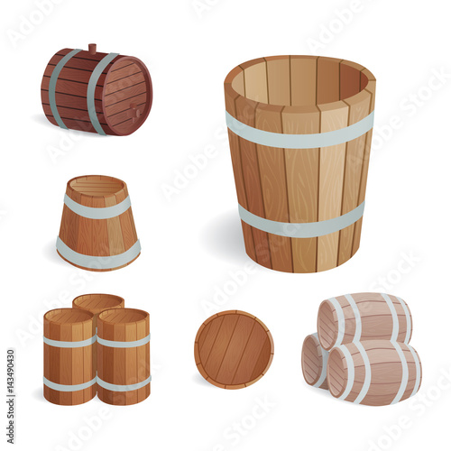 Wooden barrel vintage old style oak storage container and brown isolated retro liquid beverage object fermenting distillery cargo drum lager vector illustration.