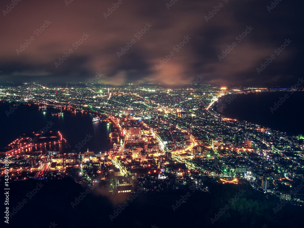 Fototapeta premium Hakodate City view from the top of mountain Hakodate at Night, Hokkaido, Japan