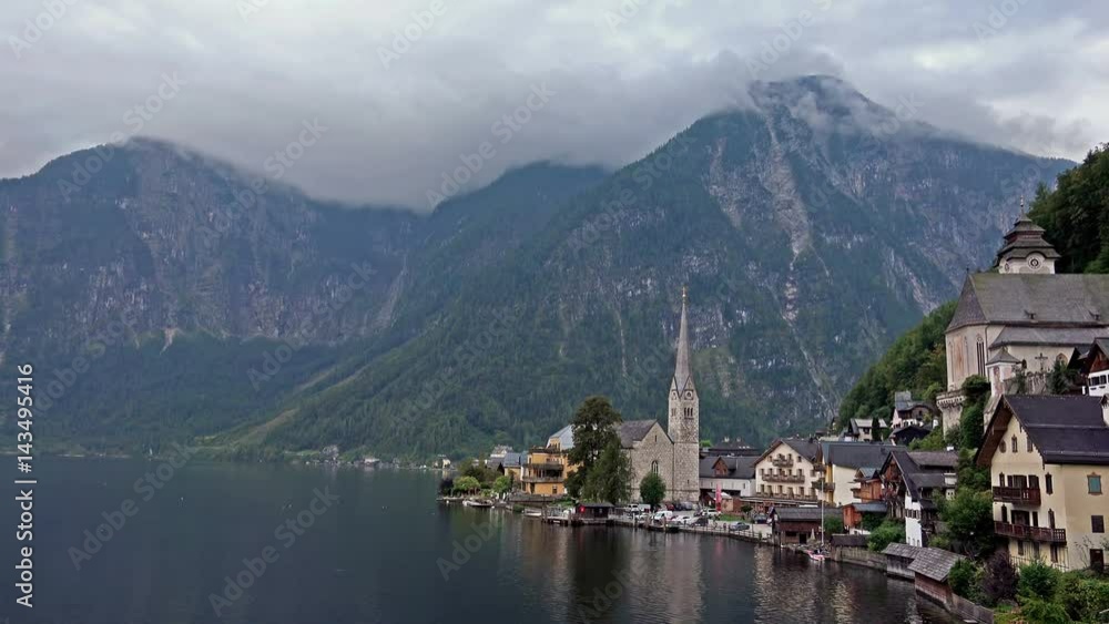 Cloudy Hallstatt Mountain Village in Austria Cloudy Hallstatt Mountain Village in Austria