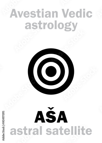 Astrology Alphabet: AŠA (Asha), IIIrd Avestian vedic astral satellite of Earth. Hieroglyphics character sign (single symbol).