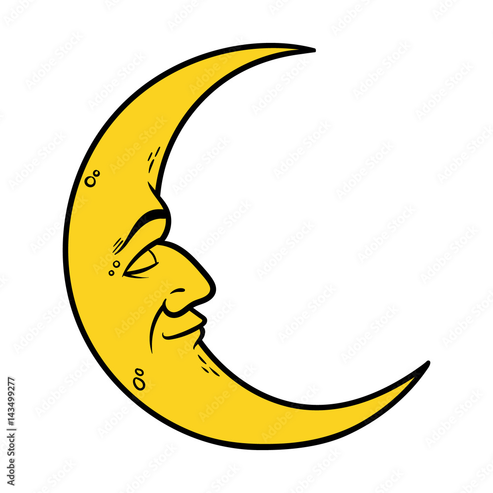 Obraz premium Cartoon Crescent Moon With Face Vector Illustration