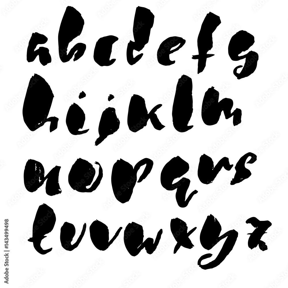 Fototapeta Hand drawn dry brush font. Modern brush lettering. Grunge style alphabet. Vector illustration.