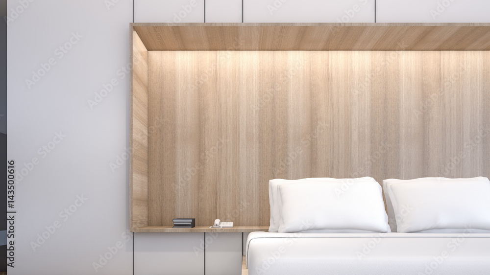 White cabinet with white pillows in the bedroom , 3d rendering White cabinet with white pillows in the bedroom , 3d rendering