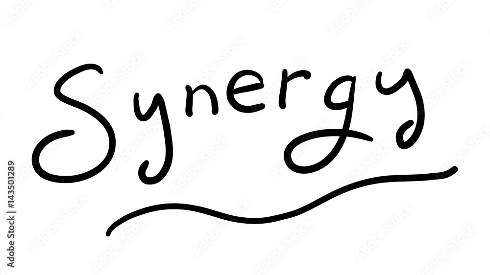 Business Buzzword: synergy - vector handwritten phrase Business Buzzword: synergy - vector handwritten phrase