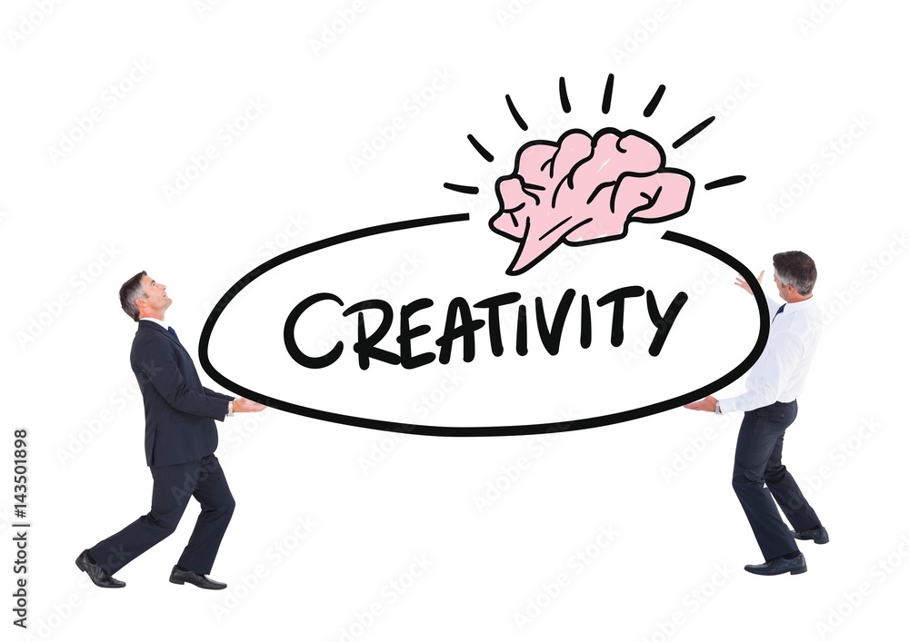 Two mans supporting a graphic about creativity Two mans supporting a graphic about creativity