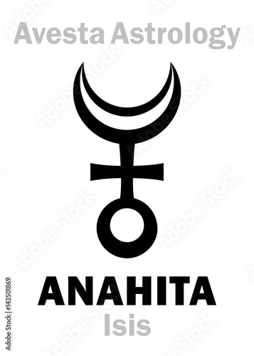 Astrology Alphabet: ANAHITA (Isis), Avestian vedic astral planet. Hieroglyphics character sign (single symbol).