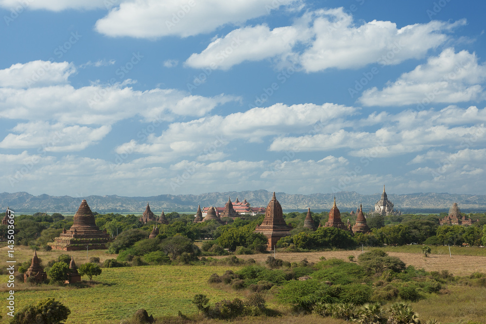 Beautiful sky over the temples in Bagan Myanmar 