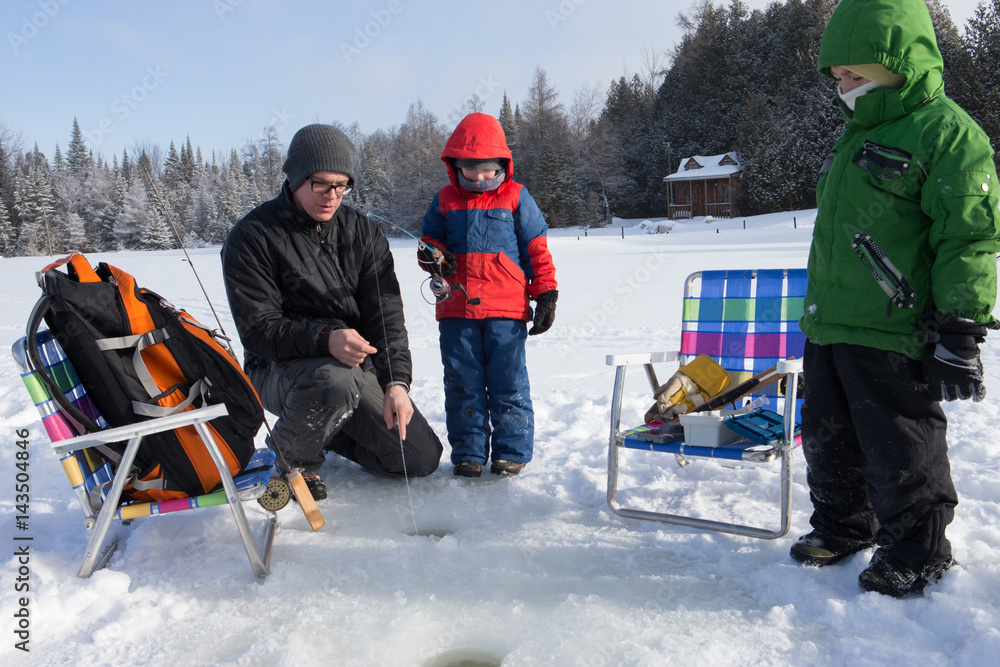 Family ice fishing