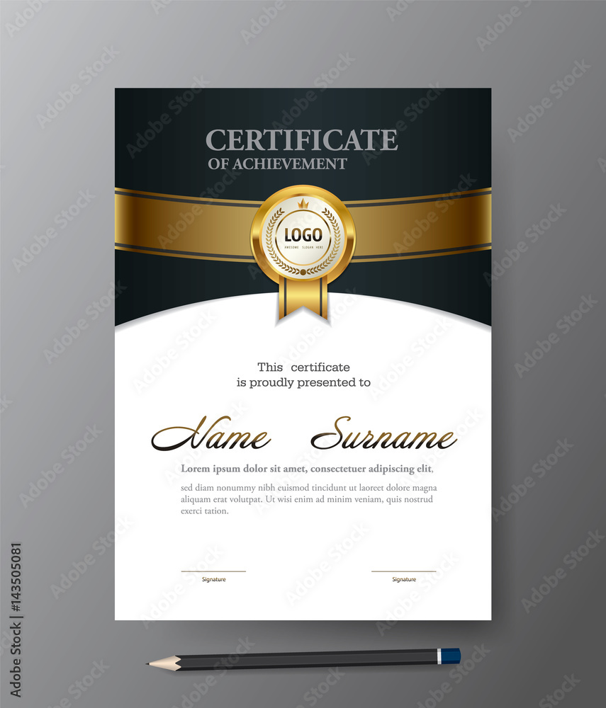 Obraz premium Modern Golden certificate template,A4 size diploma, vector illustration