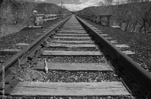 Train tracks black and white 
