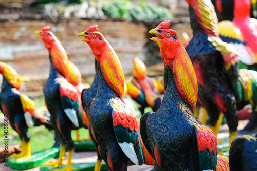 A Crowd of Chicken Statue in Temple of Thailand. © macphoto07