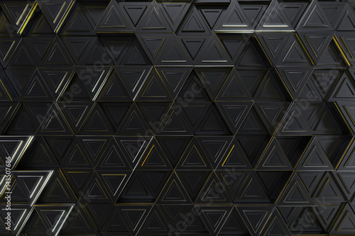 Pattern of black triangle prisms with yellow glowing lines
