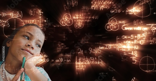 Digital composite image of girl against math background