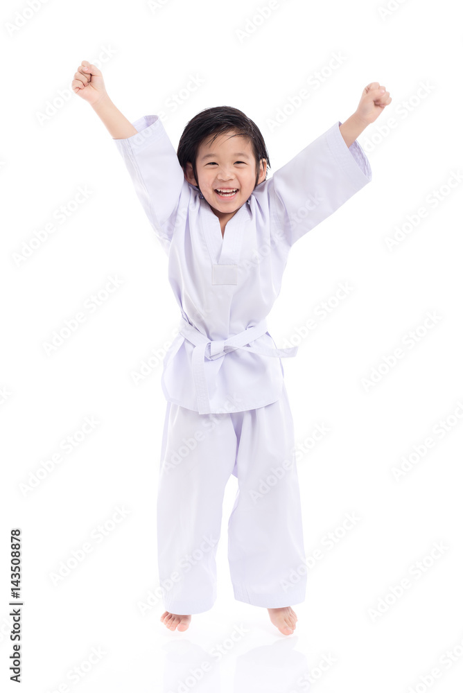 winner child jumping on white backgroud winner child jumping on white backgroud