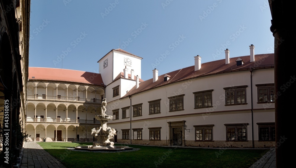 courtyard of castle in town Bucovice in Czech Republic