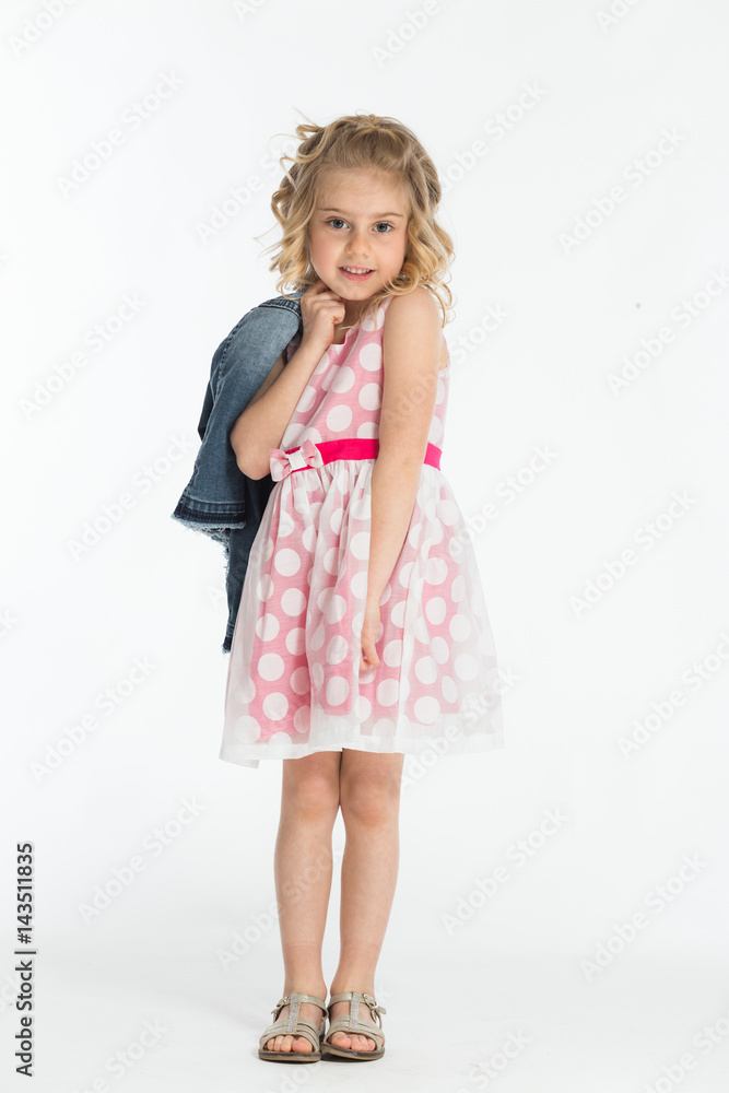 Pretty blonde kid on white background