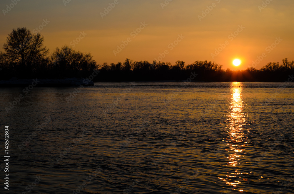 Beautiful sunset on river Dnieper