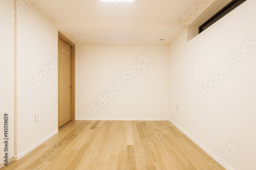 white empty room with wardrobe, window, door at the night.