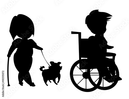 Silhouette of disabled people