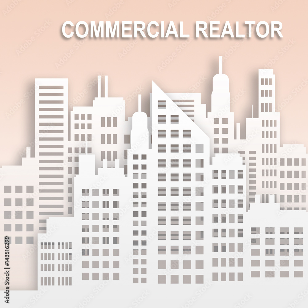 Commercial Realtor Represents Office Property Buildings 3d Illustration