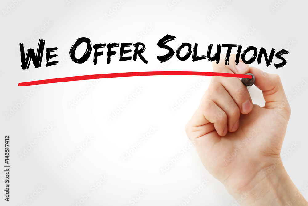 Fototapeta premium Hand writing We Offer Solutions with marker, business concept background