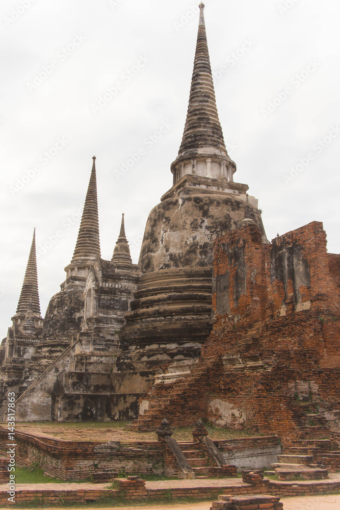 Ancient break pillar pagoda and sky at wat phra sri sanphet temple Ayutthaya Thailand