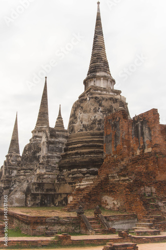 Ancient break pillar pagoda and sky at wat phra sri sanphet temple Ayutthaya Thailand