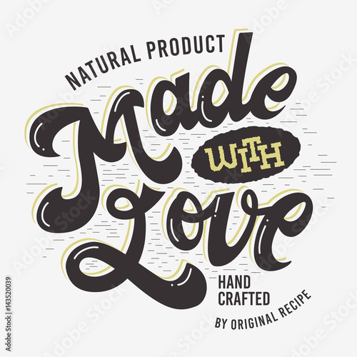 Made With Love Artistic Hand Drawn Lettering Label Sign Design. 