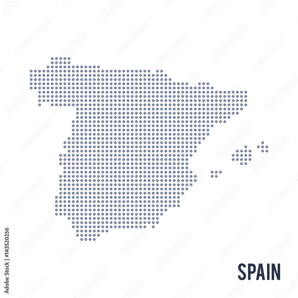 Vector dotted map of Spain isolated on white background .