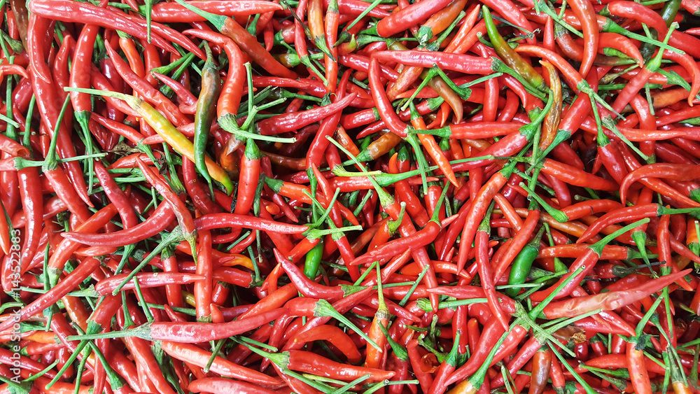 close-up organic fresh red Chili Peppers at fresh market as nature ingredient backgrounds 