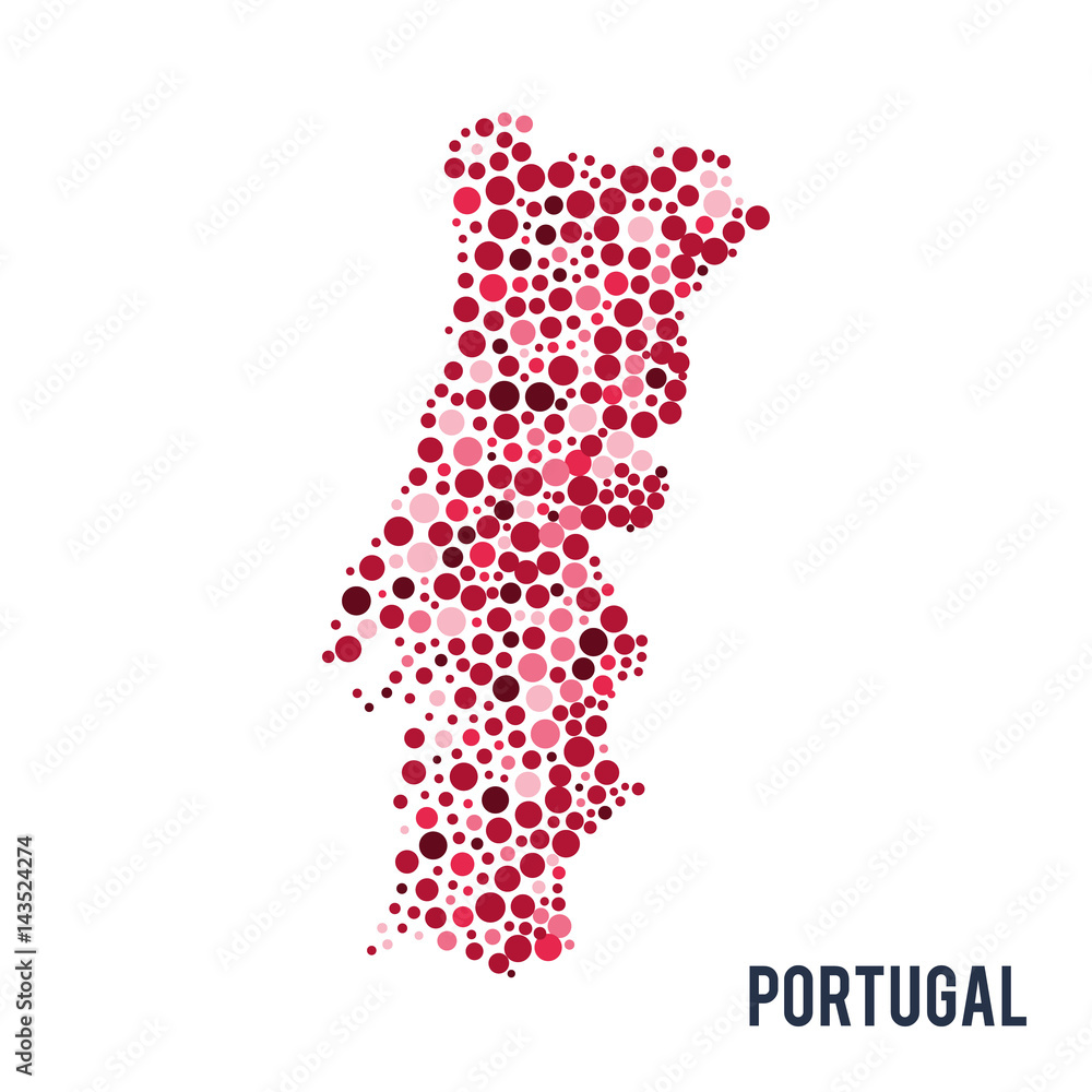Vector dotted colorful map of Portugal isolated on a white background