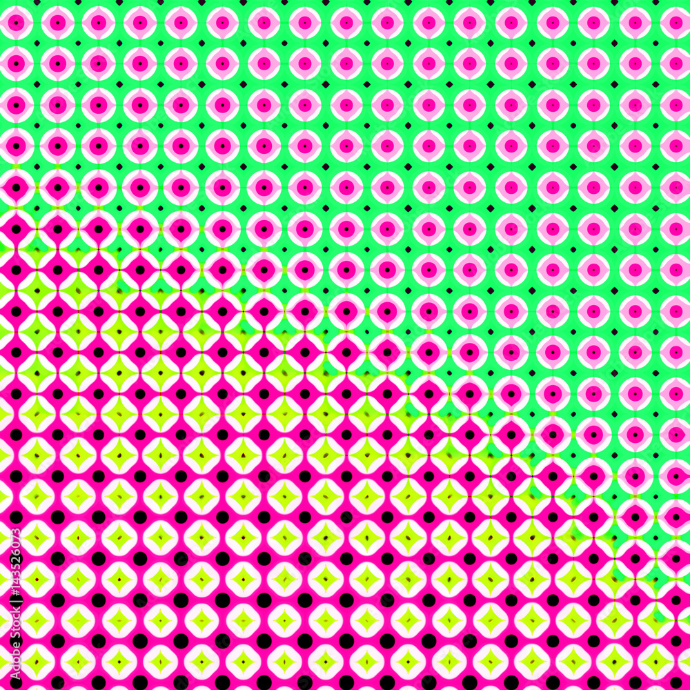 Retro Pop Art Dot Design with Gradation of Circles from Green To Pink
