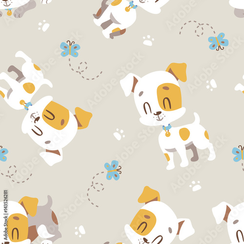 vector cartoon jack russel terrier seamless pattern
