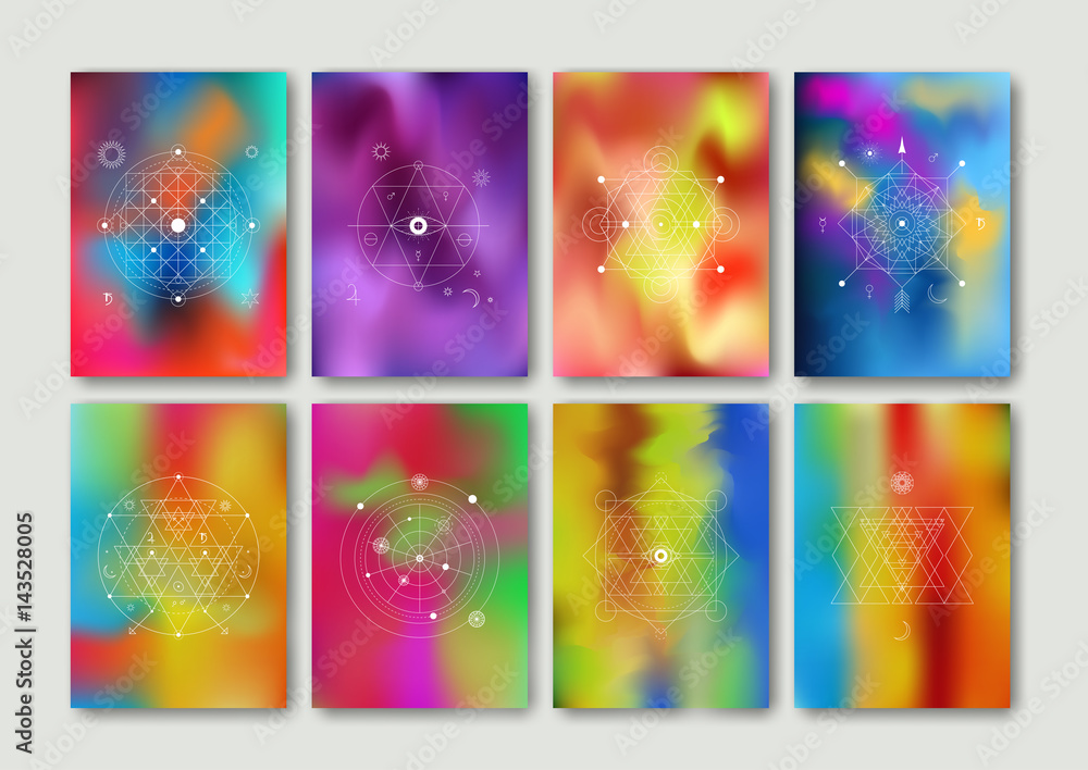 Abstract colorful holographic cards set.