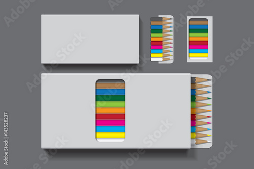 Box with pencils for your design and logo. Easy to change colors. EPS10
