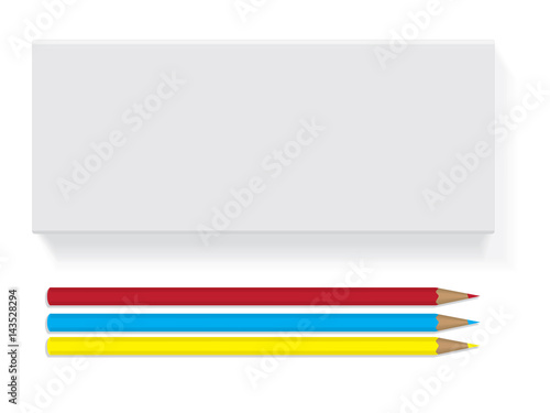Box with pencils for your design and logo. Easy to change colors. Mock Up. Vector EPS10