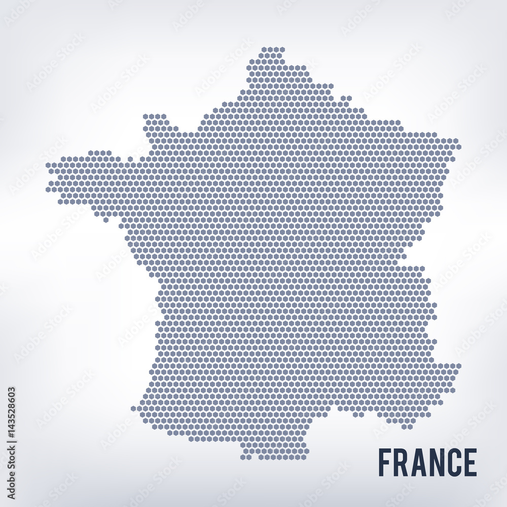 Vector hexagon map of France isolated on a gray background