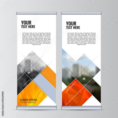 Roll up business banner design vertical template vector.