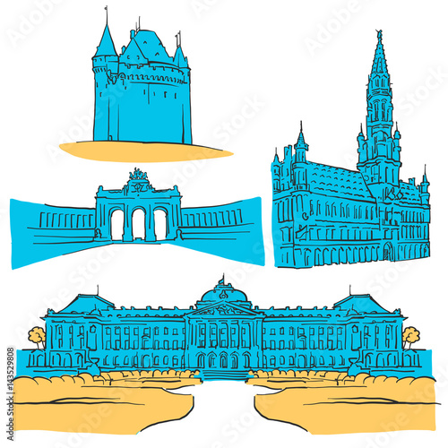 Brussels Belgium Colored Landmarks